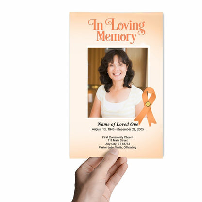 Uterine Cancer Peach Ribbon Funeral Program Template - The Funeral Program Site