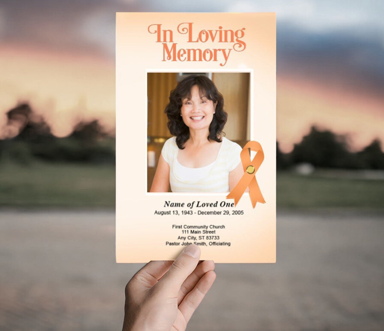 Uterine Cancer Peach Ribbon Funeral Program Template - The Funeral Program Site