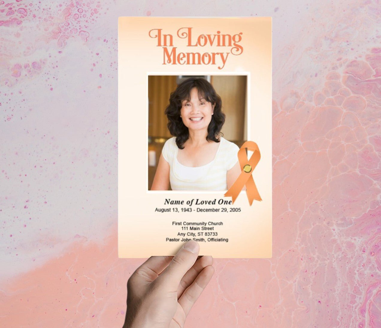 Uterine Cancer Peach Ribbon Funeral Program Template - The Funeral Program Site