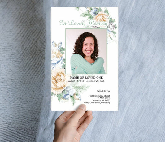 White Blossoms Watercolor Funeral Program Template - The Funeral Program Site