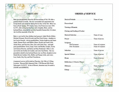 White Blossoms Watercolor Funeral Program Template - The Funeral Program Site