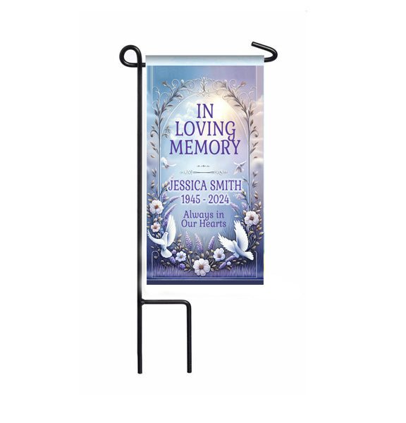 White Doves Mini Memorial Flag With Stand - Celebrate Prints