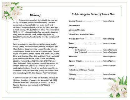 White Lilies Funeral Program Template - The Funeral Program Site
