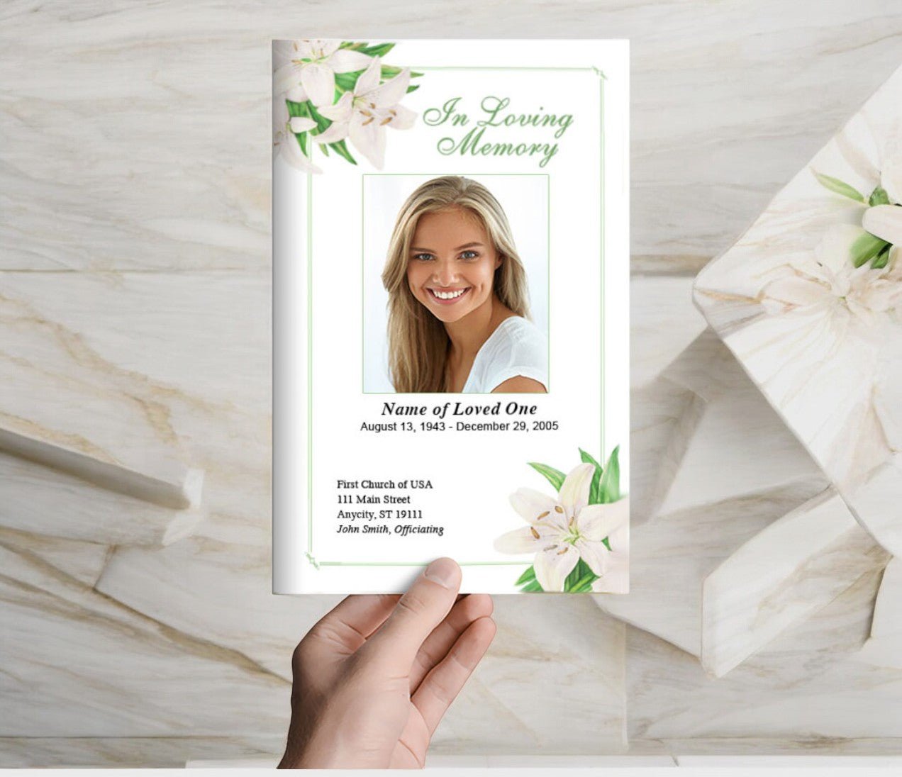 White Lilies Funeral Program Template - The Funeral Program Site