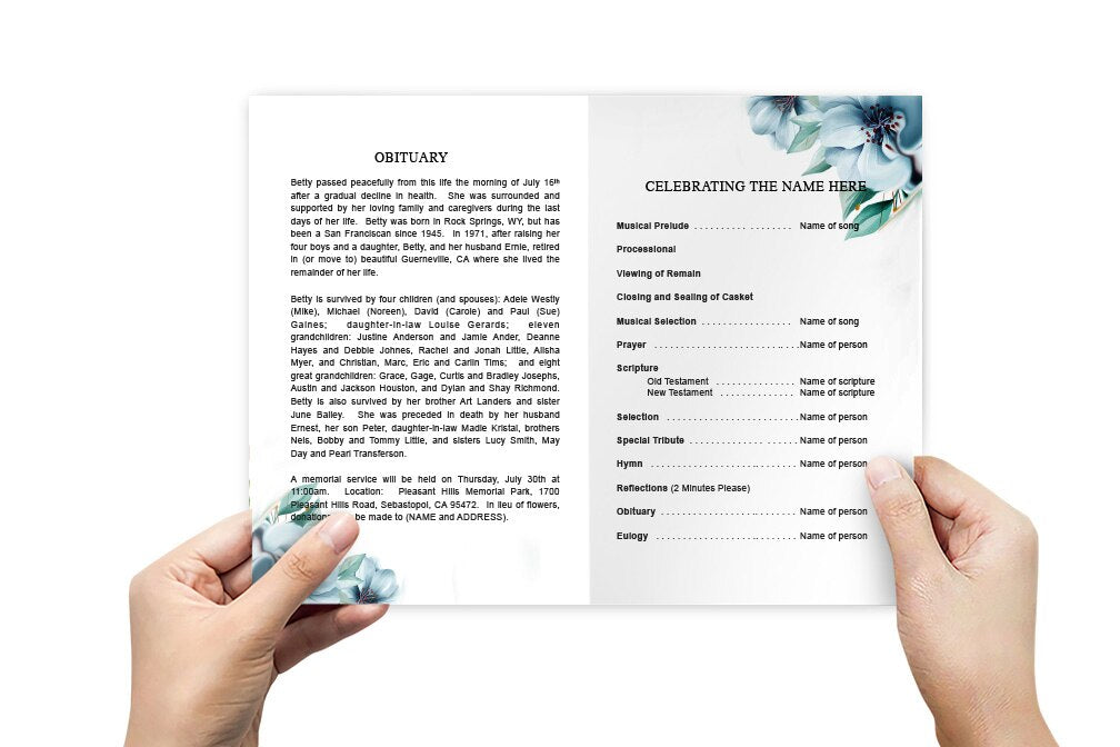 Willow Watercolor Funeral Program Template - The Funeral Program Site