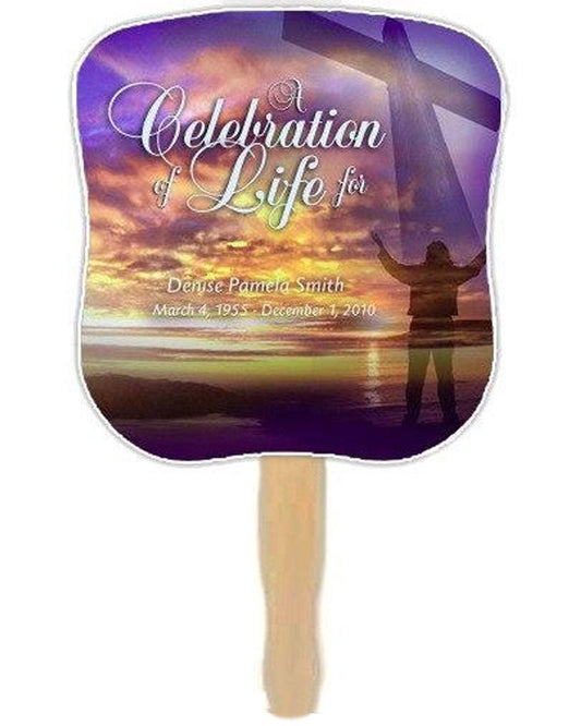 Worship Memorial Fan With Wooden Handle (Pack Of 10) - Celebrate Prints