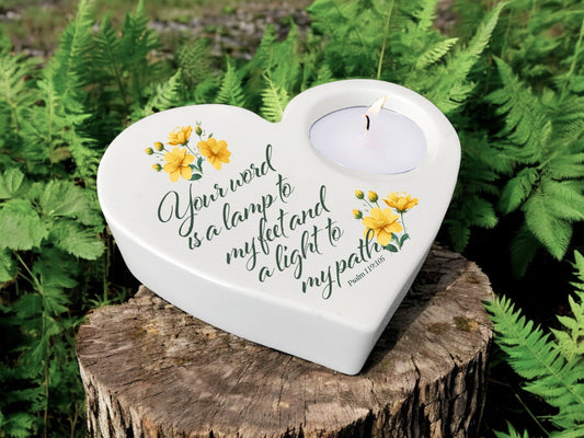 Your Word Bible Verse Heart Tea Light Candle Holder - Celebrate Prints