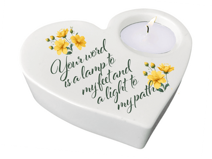 Your Word Bible Verse Heart Tea Light Candle Holder - Celebrate Prints