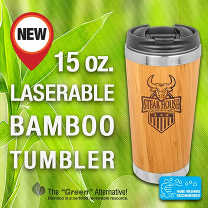 15 oz. Bamboo Stainless Steel Tumbler - Celebrate Prints
