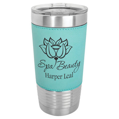 20 oz. Leatherette Insulated Vacuum Tumbler with Clear Lid - Celebrate Prints