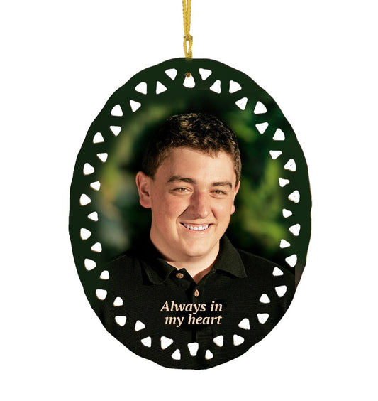 3.75" Oval Doily Ceramic In Loving Memory Christmas Ornament double sided print