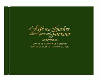 Life That Touches Foil Stamped Landscape Funeral Guest Book green gold