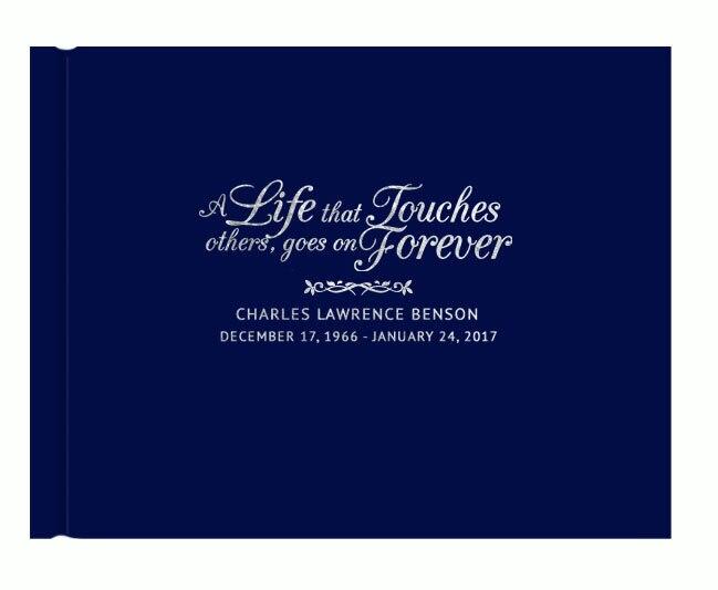 Life That Touches Foil Stamped Landscape Funeral Guest Book navy silver