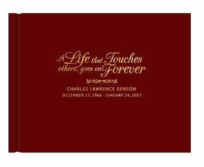 Life That Touches Foil Stamped Landscape Funeral Guest Book red gold