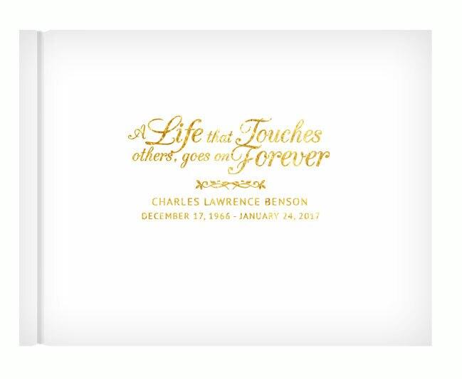 Life That Touches Foil Stamped Landscape Funeral Guest Book white gold