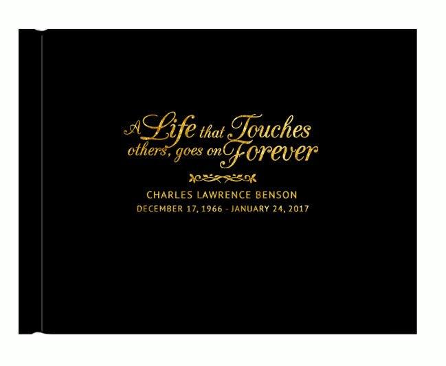 Life That Touches Foil Stamped Landscape Funeral Guest Book black gold