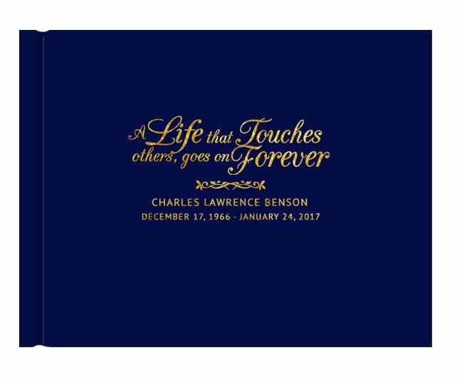 Life That Touches Foil Stamped Landscape Funeral Guest Book navy