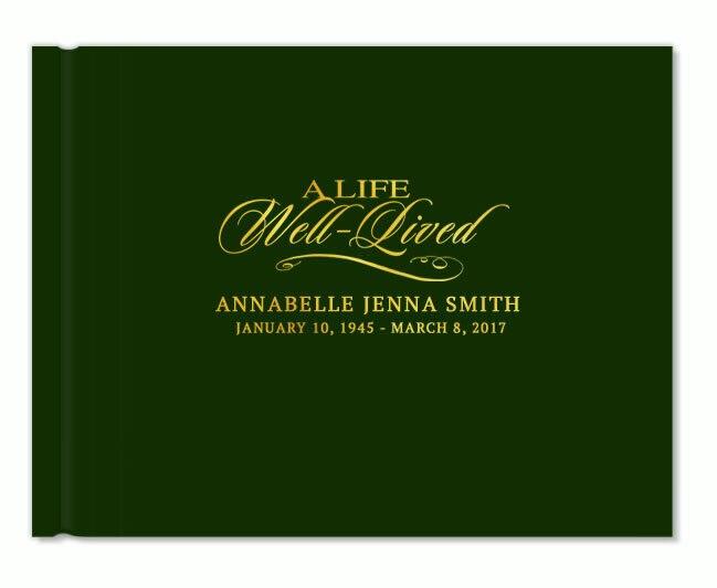 A Life Well Lived Foil Stamped Funeral Guest Books green