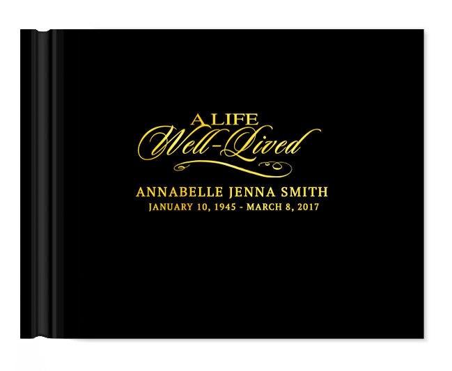 black A Life Well Lived Foil Stamped Funeral Guest Book gold foil