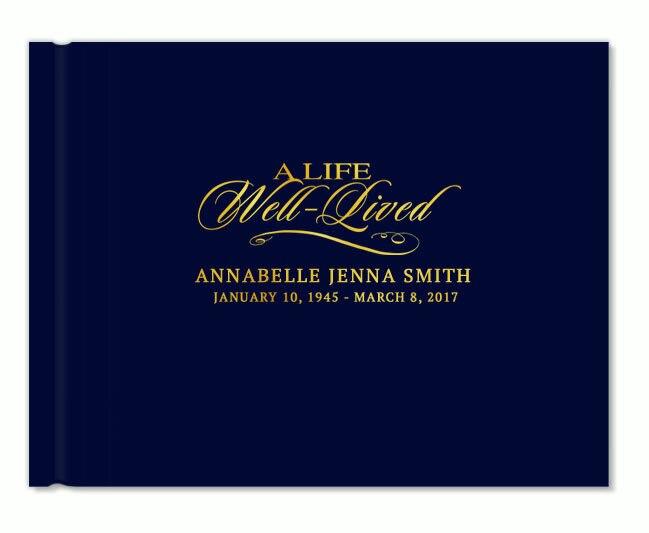 A Life Well Lived Foil Stamped Funeral Guest Books navy