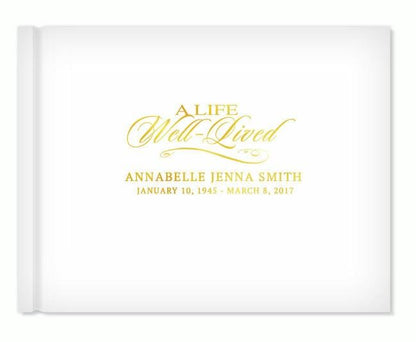 white A Life Well Lived Foil Stamped Funeral Guest Books
