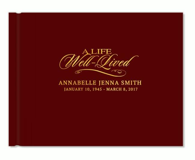 A Life Well Lived Foil Stamped Funeral Guest Books red