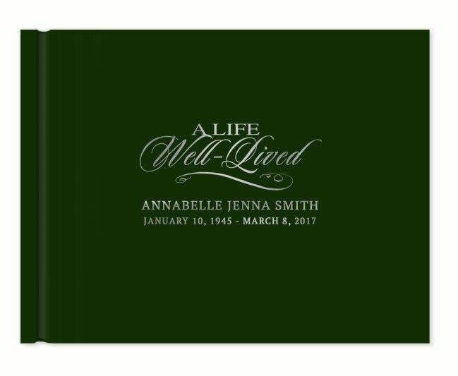 A Life Well Lived Foil Stamped Funeral Guest Books black