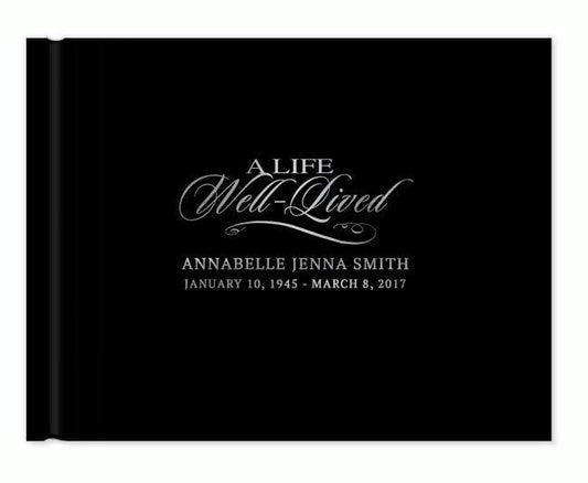 A Life Well Lived Foil Stamped Funeral Guest Book foil lettering