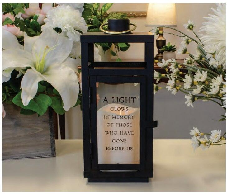A Light Glows In Memory Black Lantern With LED Candle - Celebrate Prints