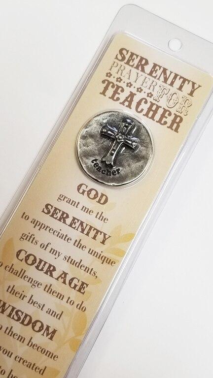 A Teacher's Serenity Prayer Token and Memorial Bookmarks front