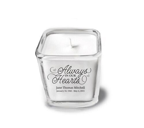 Always In Hearts Memorial Glass Cube Candle Holder top view