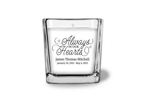 Always In Hearts Memorial Glass Cube Candle Holder front