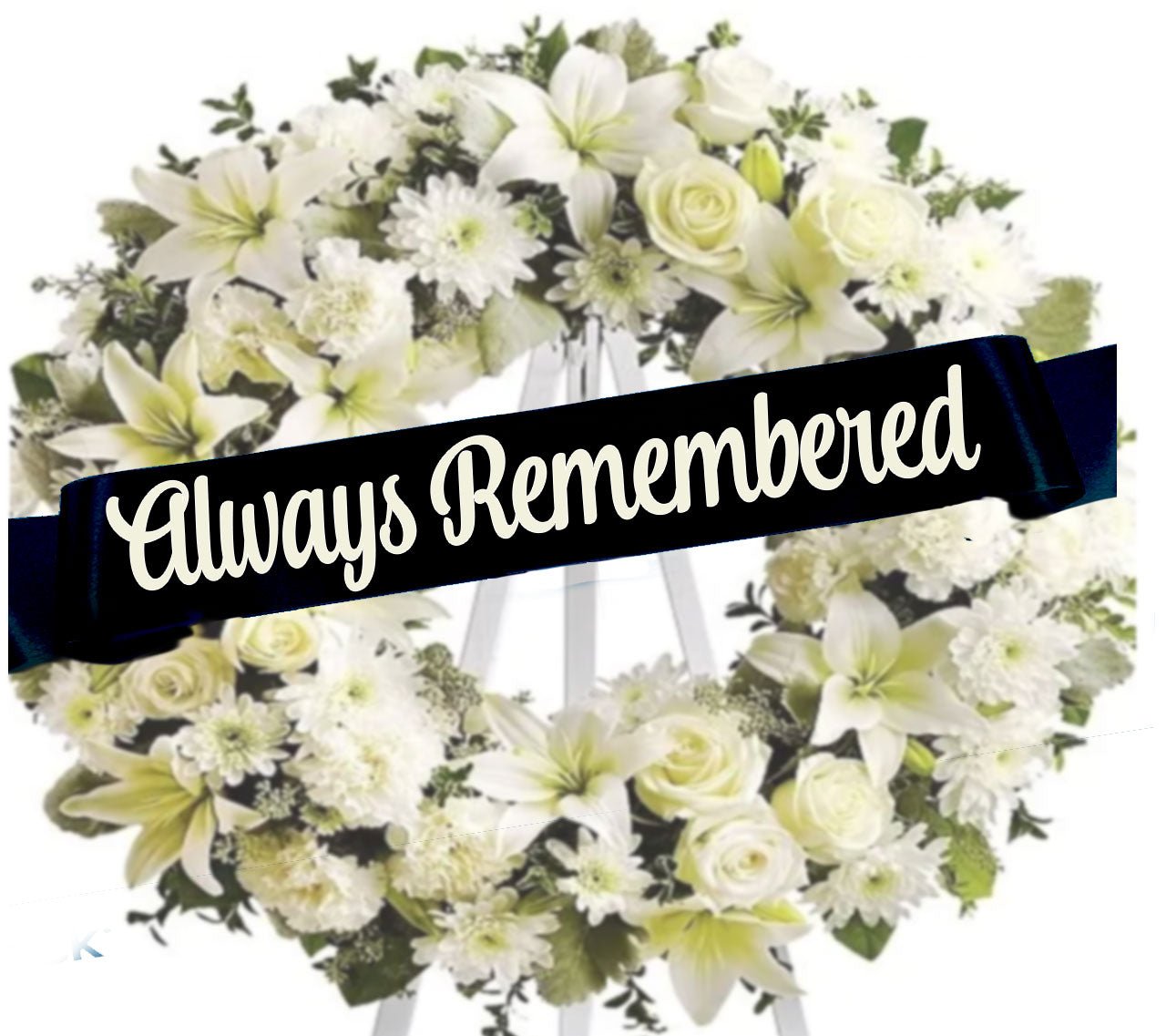 Always Remembered Funeral Flowers Ribbon Banner - Celebrate Prints