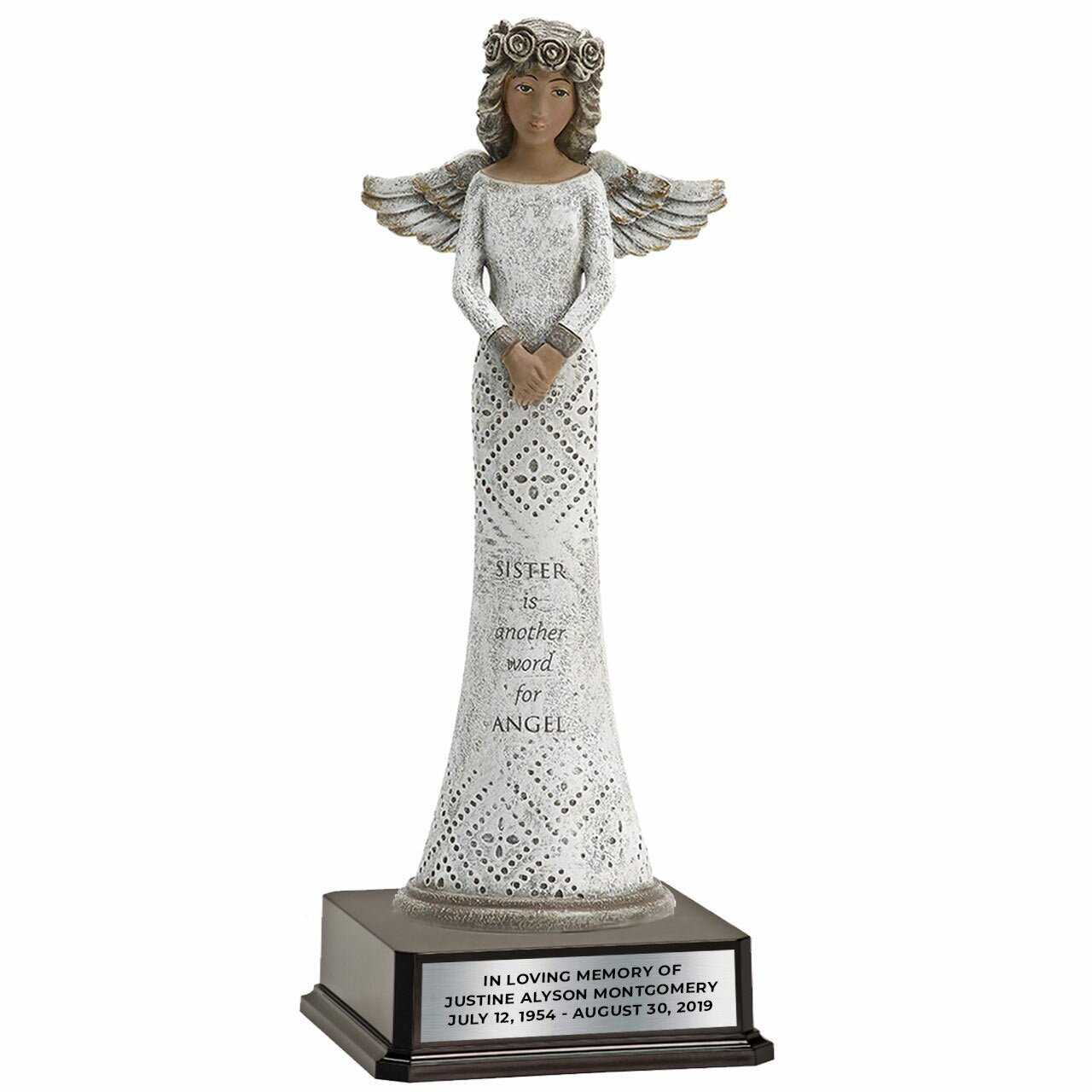 Dark Skin Sister In Loving Memory Angel Figurine With Personalized Stand 