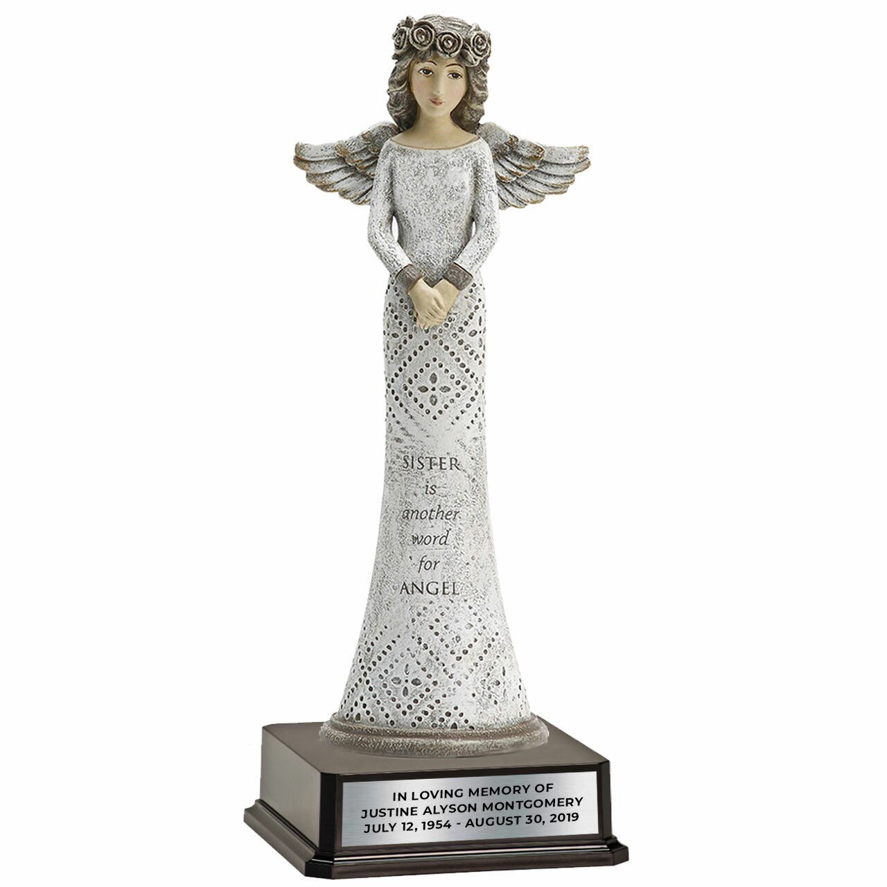 Light Skin Sister In Loving Memory Angel Figurine With Personalized Stand 