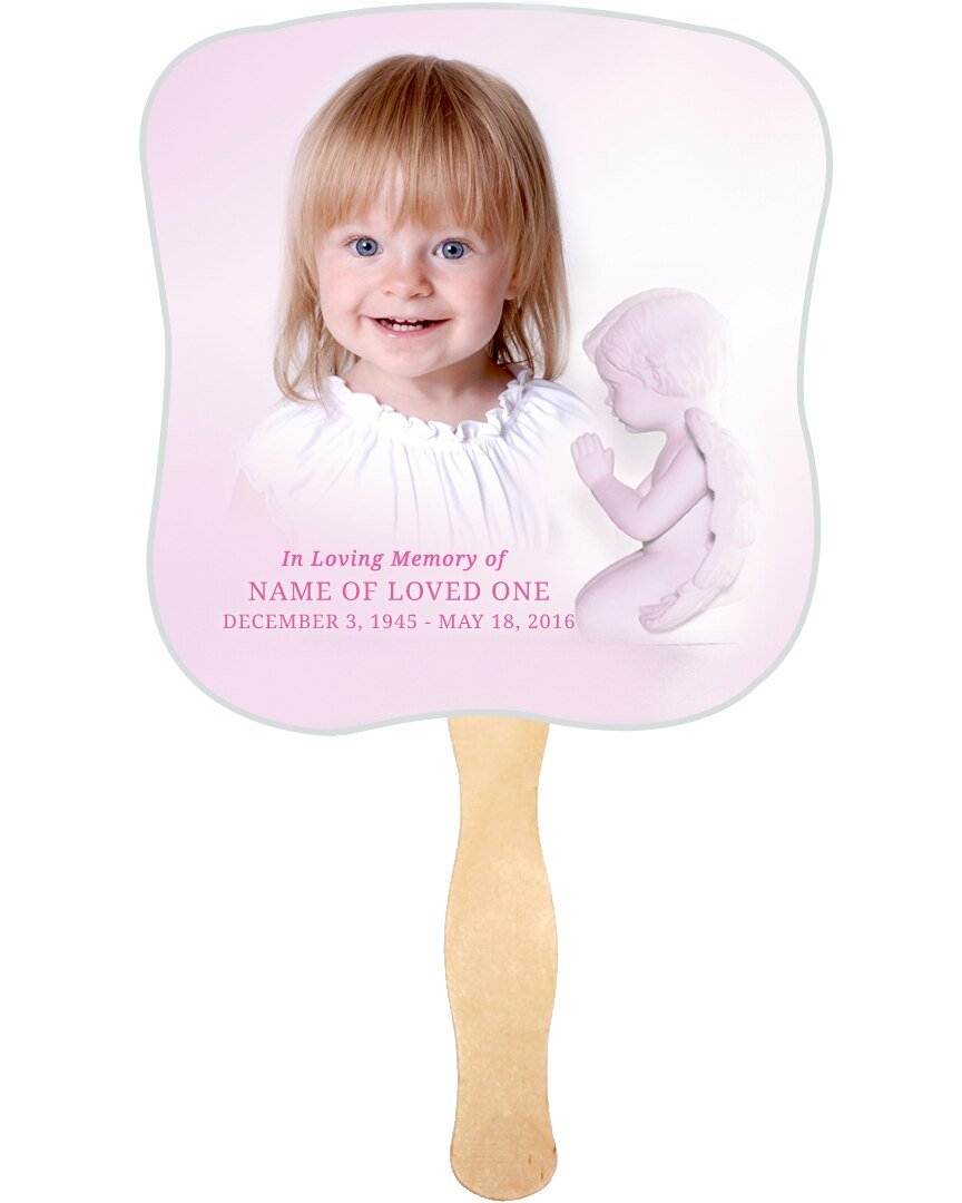Angela Card Stock Memorial Fan With Wooden Handle - Celebrate Prints