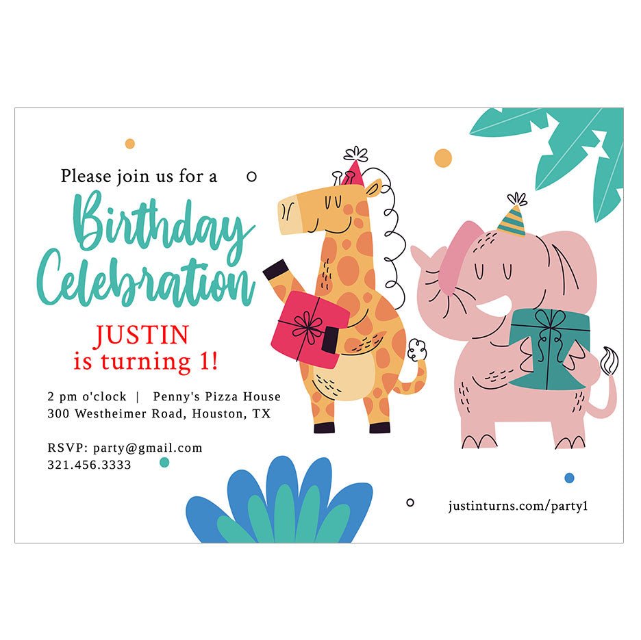 Animals Kids Birthday Party Invitation Template - Celebrate Prints
