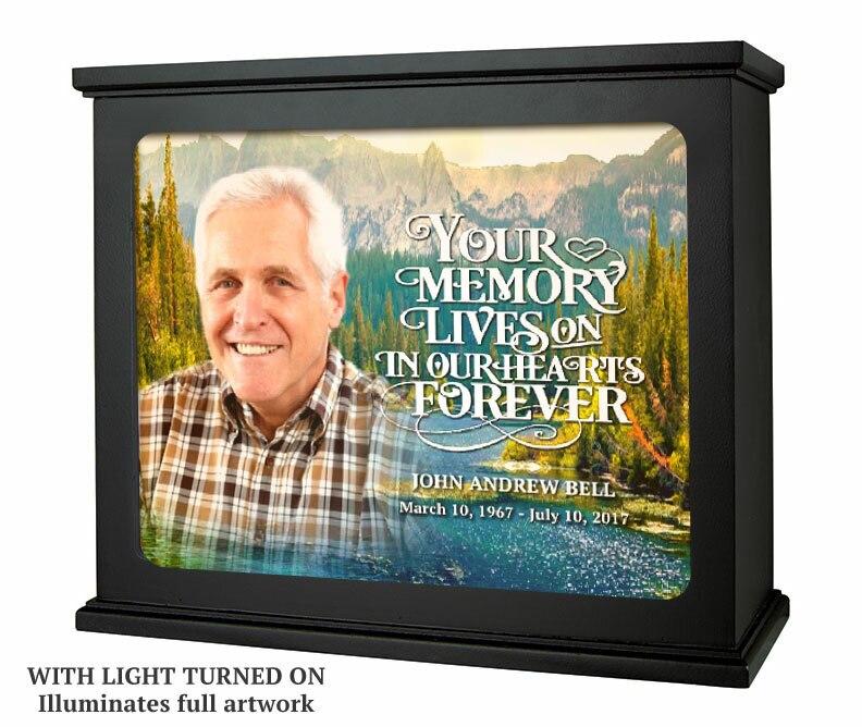 At The Lake Memorial Photo Light Box | Funeral Program Site lighted