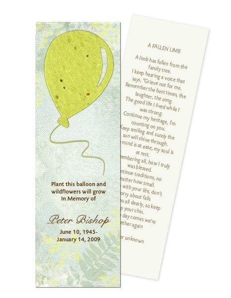 Balloon Plantable Memorial Bookmark (Pack of 12) - Celebrate Prints