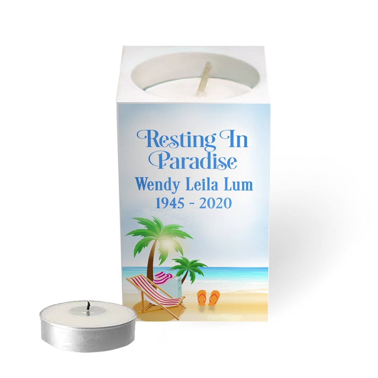 Personalized Mini Memorial Tea Light Candle Holder - Beach Life