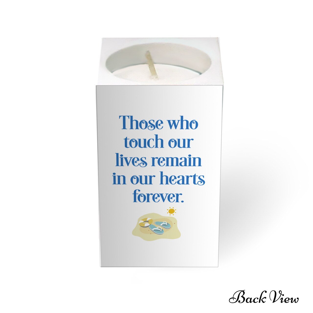 Personalized Mini Memorial Tea Light Candle Holder - Beach Life back view