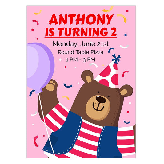 Bear Kids Birthday Invitation Template - Celebrate Prints