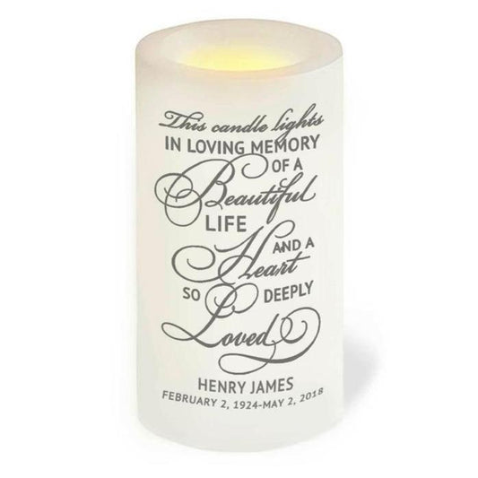 Beautiful Life LED Flameless Personalized Memorial Candle - Celebrate Prints