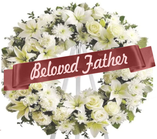 Beloved Father Funeral Flowers Ribbon Banner - Celebrate Prints
