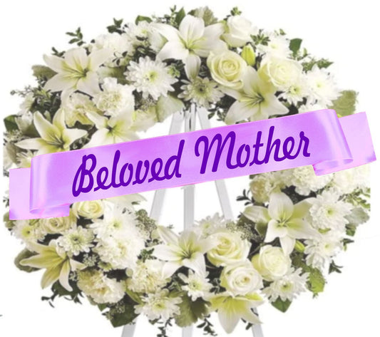 Beloved Mother Funeral Flowers Ribbon Banner - Celebrate Prints