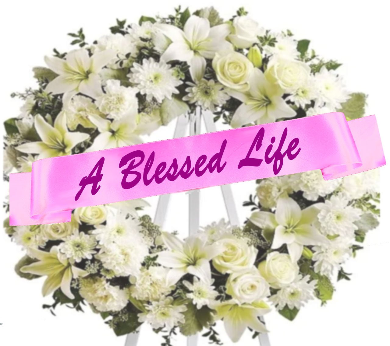 Blessed Life Funeral Flowers Ribbon Banner - Celebrate Prints