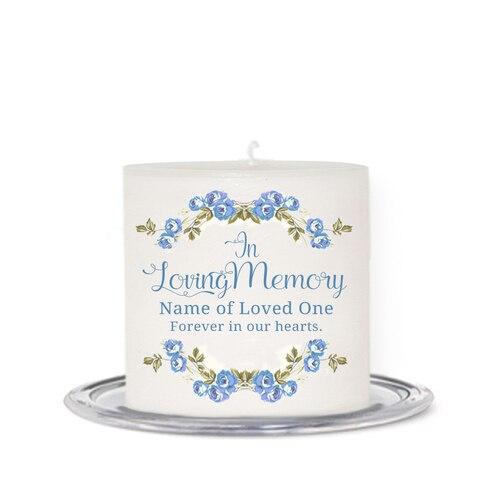 Blue Florals Small Wax Memorial In Loving Memory Candle front