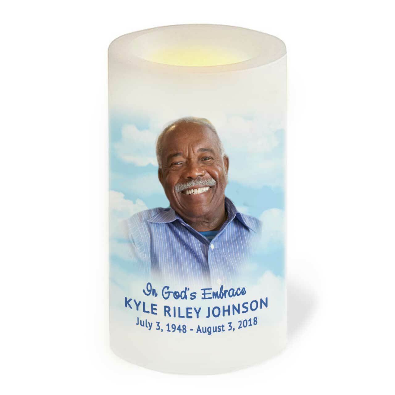 Blue Skies Flameless LED Memorial Candle front