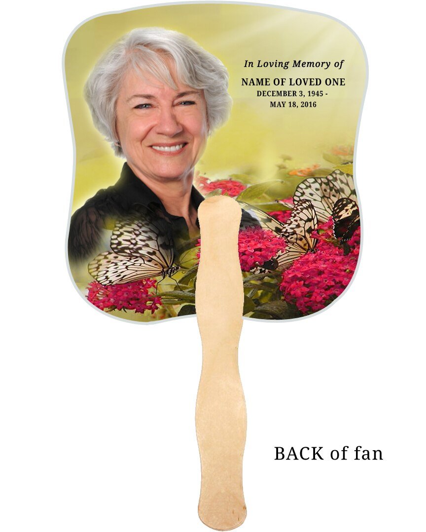 Bouquet Cardstock Memorial Church Fans With Wooden Handle with photo back