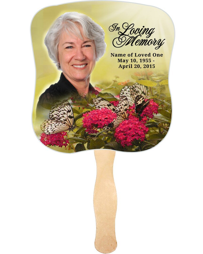 Bouquet Cardstock Memorial Church Fans With Wooden Handle photo front